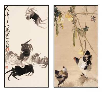 中式禅意雅致螃蟹果蔬家禽挂画组合3D模型下载